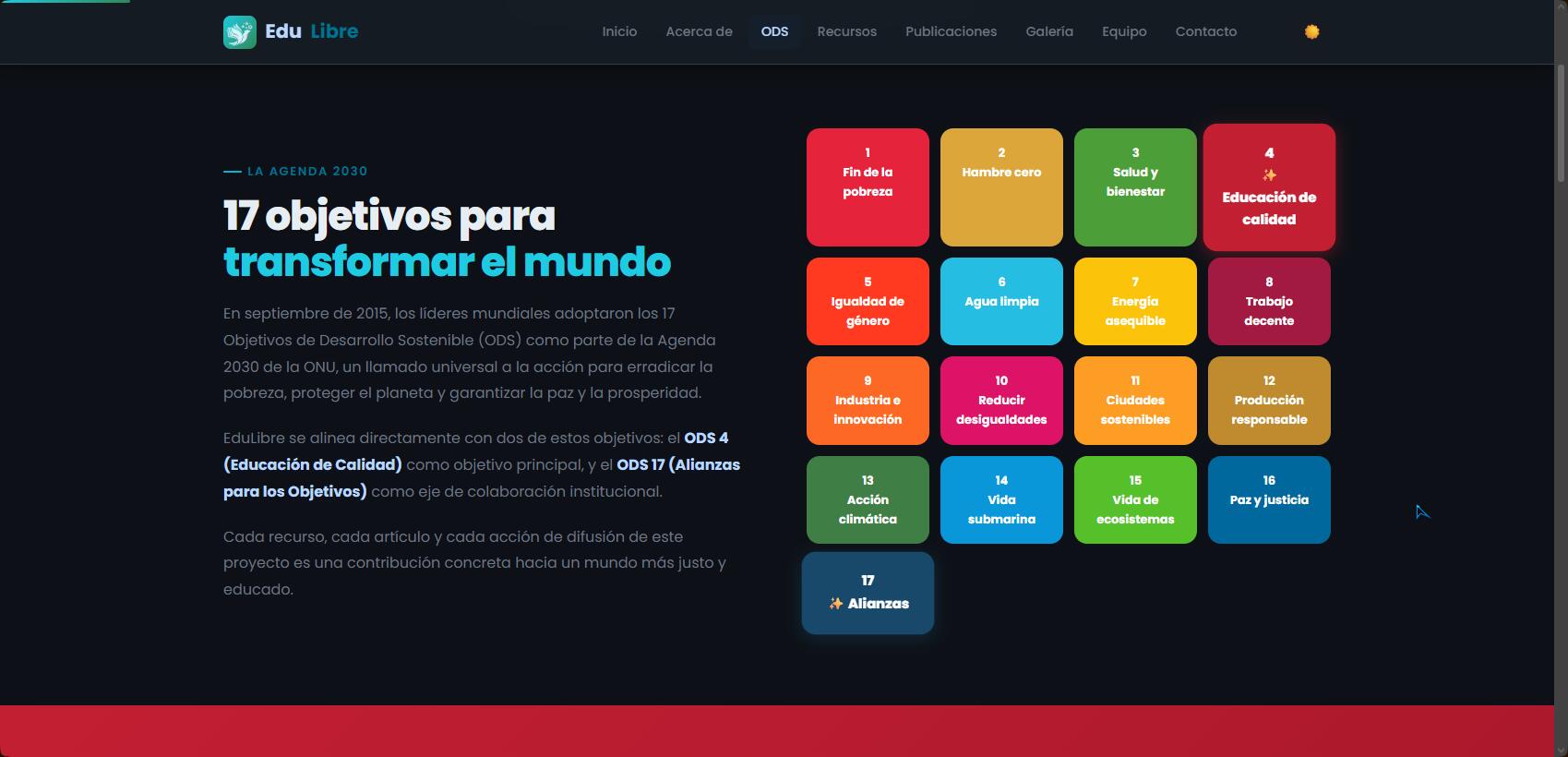 Captura: Página de Objetivos de Desarrollo Sostenible