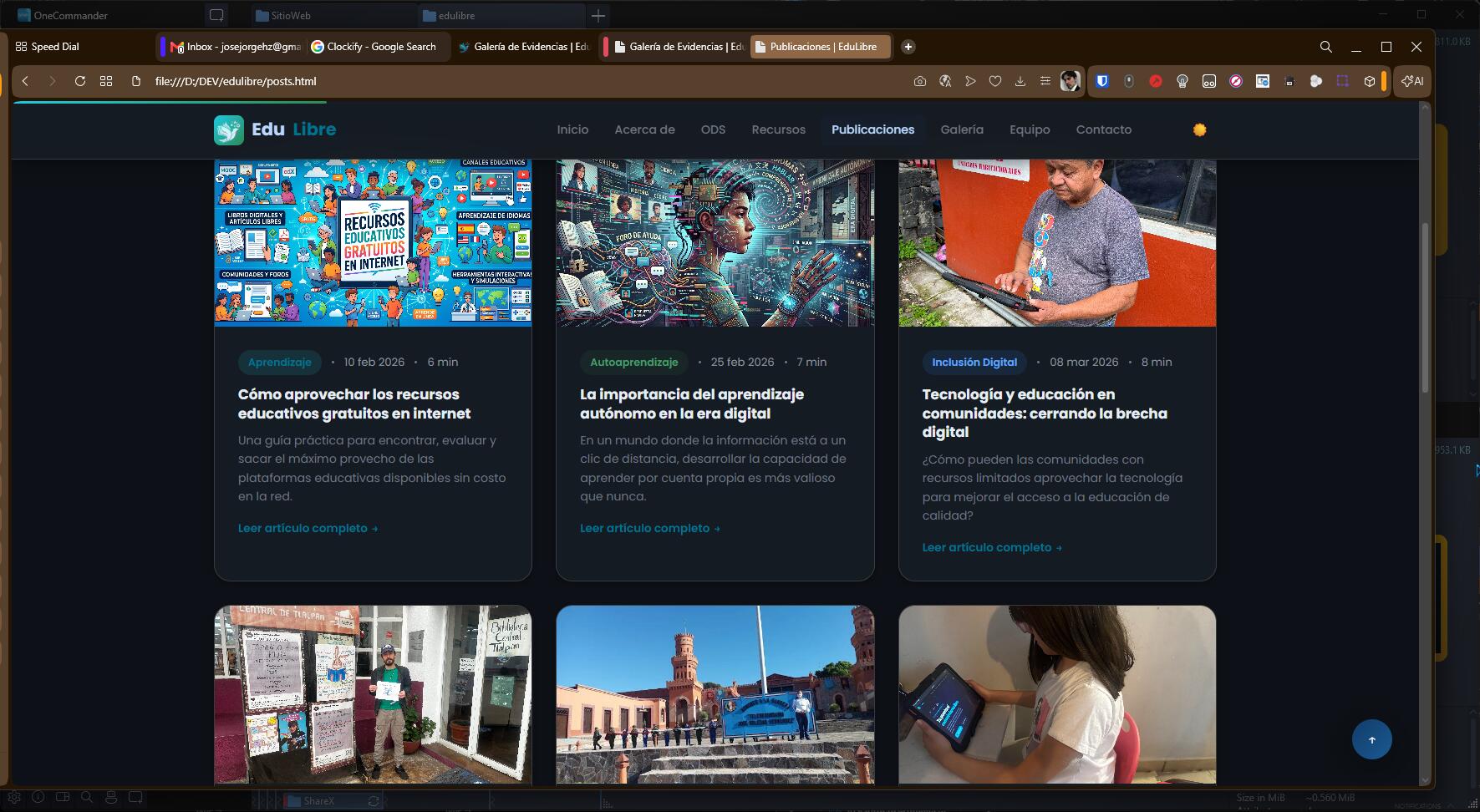 Captura: Sección de publicaciones y blog